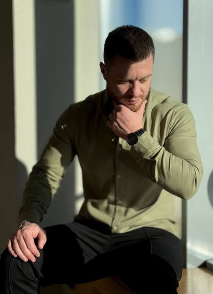 Чоловіча класична сорочка з натурального льону , Хакі, 48 (S)
