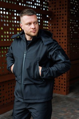 Чоловічий водовідштовхуючий костюм на флісі Softshell City, Чорний, 48 (S)