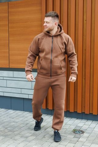 Чоловічий утеплений реглан на флісі, Коричневий, 48 (S)
