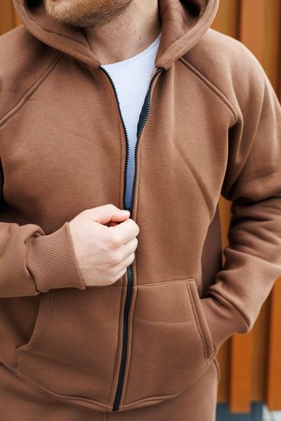 Чоловічий утеплений реглан на флісі, Коричневий, 48 (S)