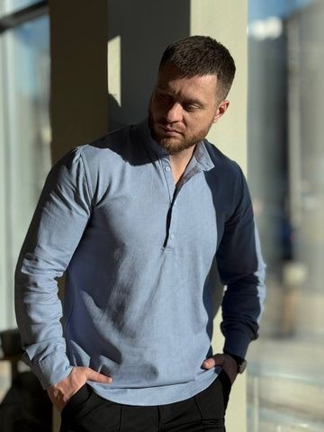 Чоловіча сорочка поло з натурального льону, Блакитний, 48 (S)