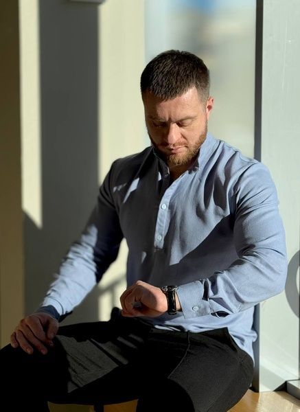 Чоловіча сорочка поло з натурального льону, Блакитний, 48 (S)