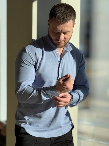 Чоловіча сорочка поло з натурального льону, Блакитний, 48 (S)