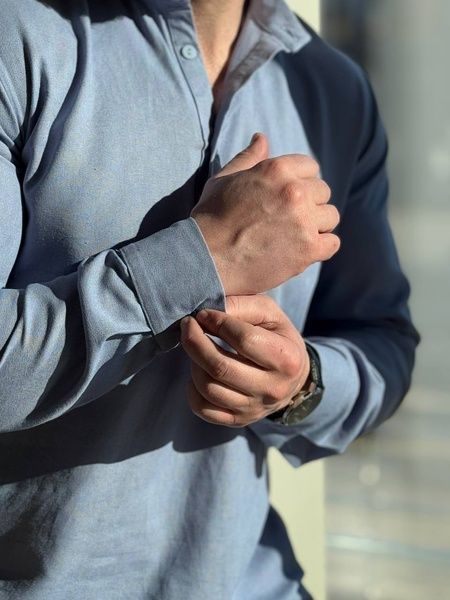 Чоловіча сорочка поло з натурального льону, Блакитний, 48 (S)