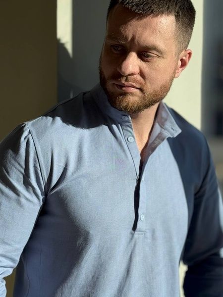 Чоловіча сорочка поло з натурального льону, Блакитний, 48 (S)