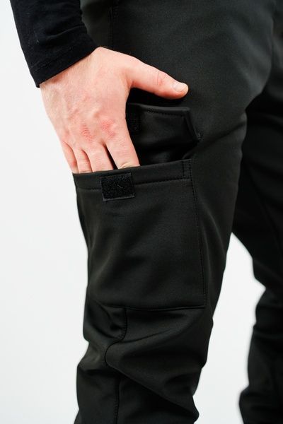 Чоловічі штани карго на флісі Softshell софтшелл, Чорний, 48 (S)