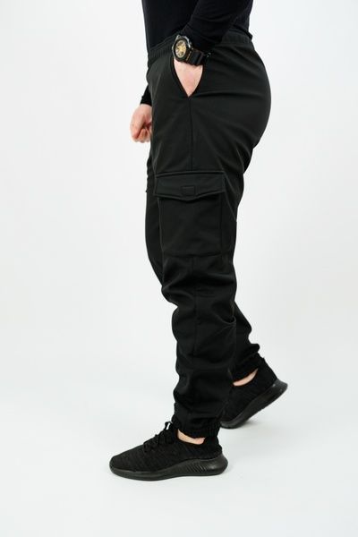 Чоловічі штани карго на флісі Softshell софтшелл, Чорний, 48 (S)