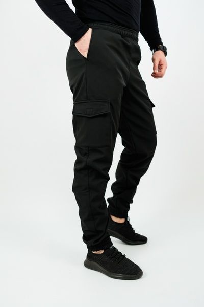 Чоловічі штани карго на флісі Softshell софтшелл, Чорний, 48 (S)