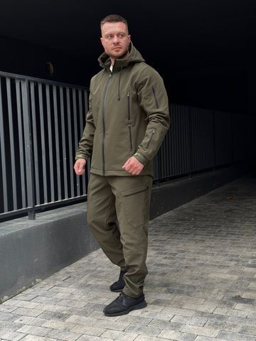 Чоловічий водовідштовхуючий костюм на флісі Softshell Молнія, Хакі, 48 (S)