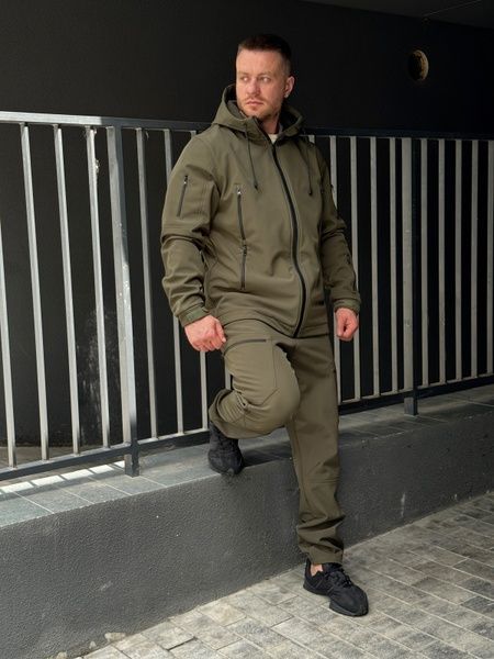 Чоловічий водовідштовхуючий костюм на флісі Softshell Молнія, Хакі, 48 (S)