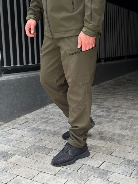 Чоловічий водовідштовхуючий костюм на флісі Softshell Молнія, Хакі, 48 (S)