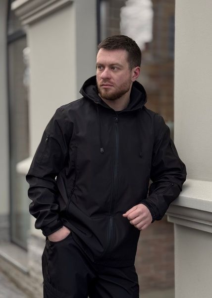 Чоловічий спортивний демісезонний костюм Молнія з плащевої тканини, Чорний, 48 (S)