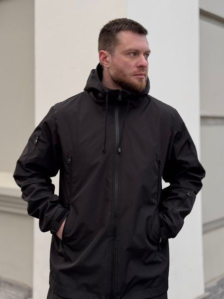Чоловічий спортивний демісезонний костюм Молнія з плащевої тканини, Чорний, 48 (S)