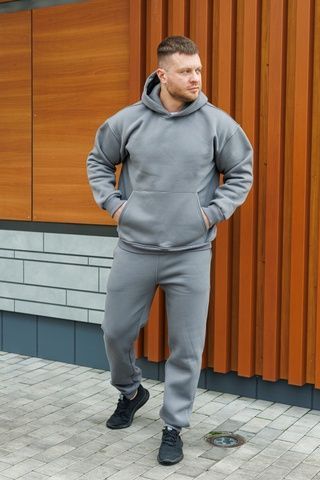 Чоловіче утеплене зимове худі на флісі, Темно-сірий, 48 (S)